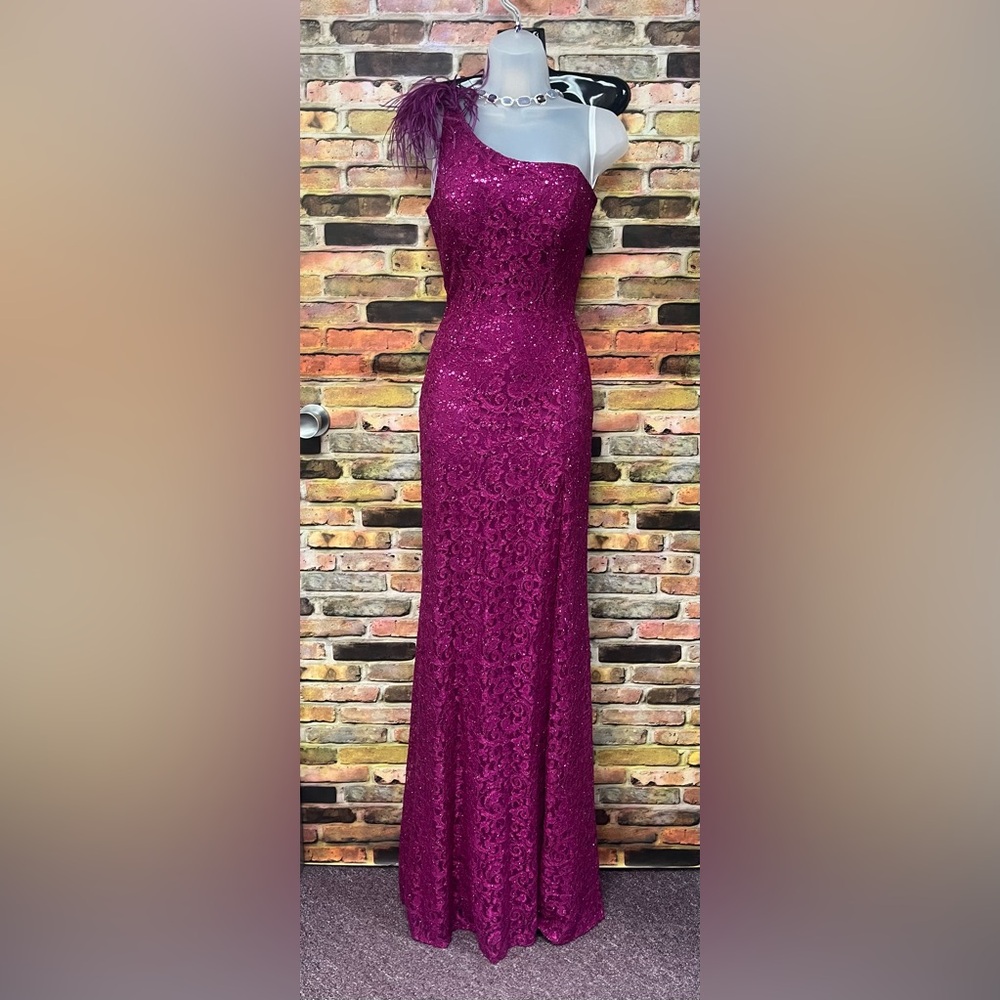 JVN by Jovani One Shoulder Magenta Dress
